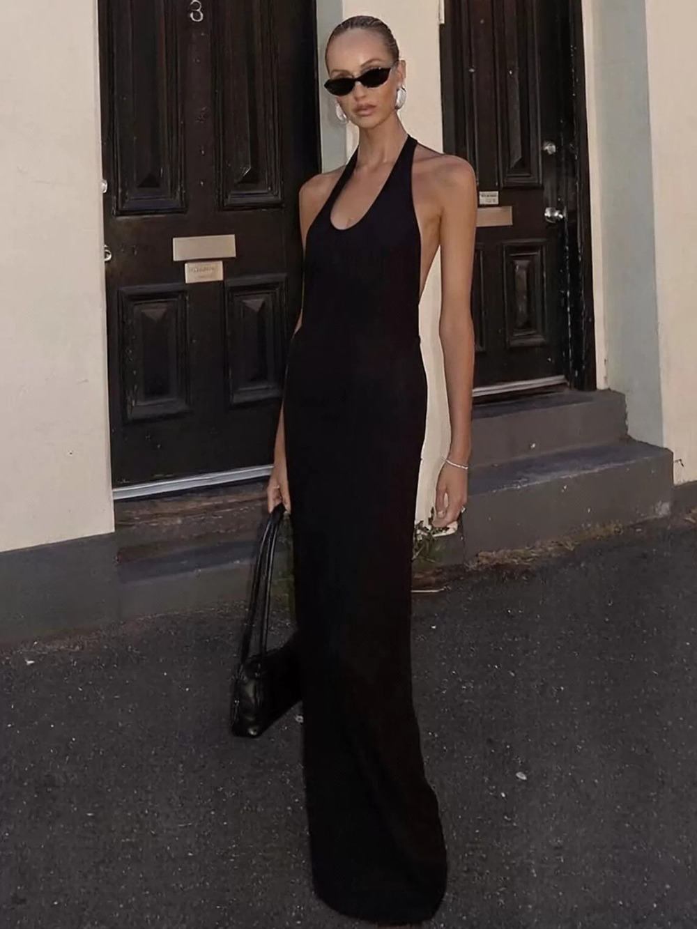ZARA Sexy Backless Halter Neck Spliced Long Dress